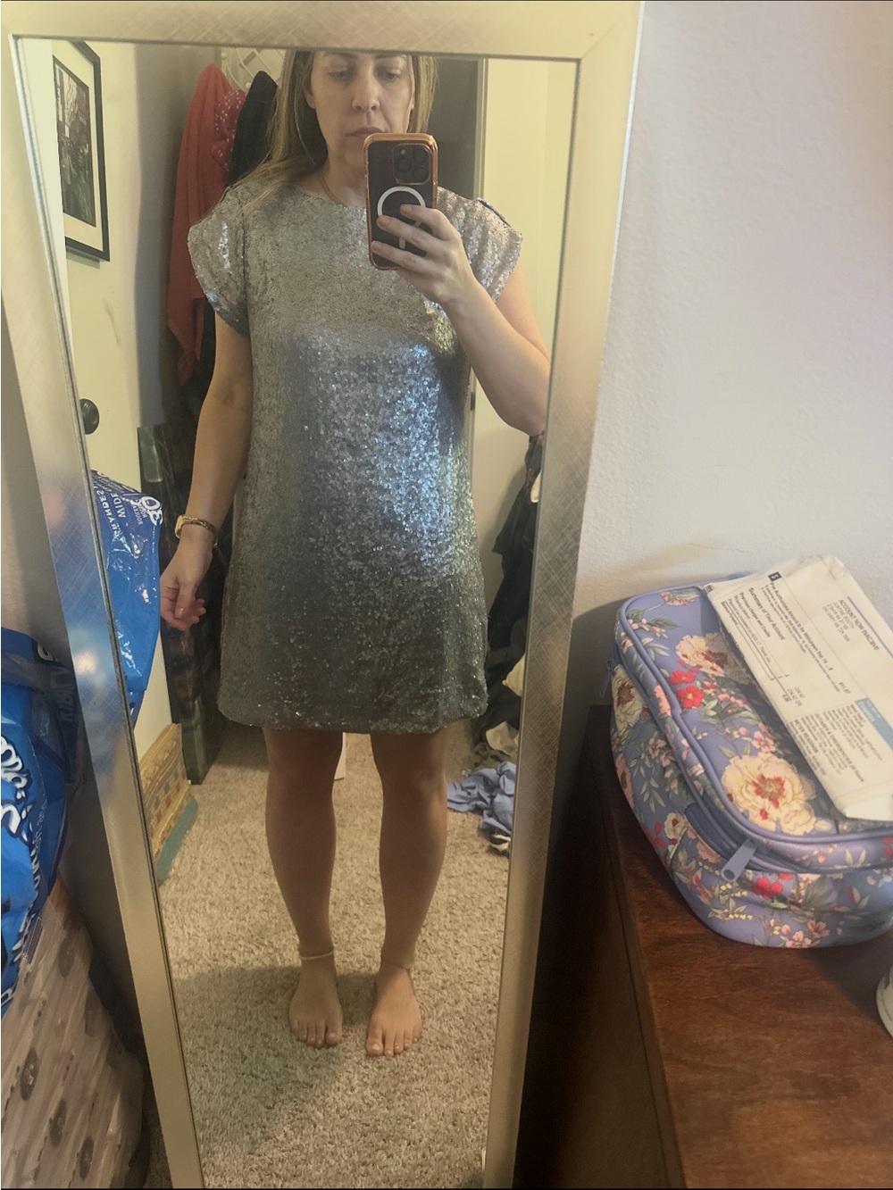 Silver Sequin Shift Dress - Women's Sparkle Party Dress- NYE dress!